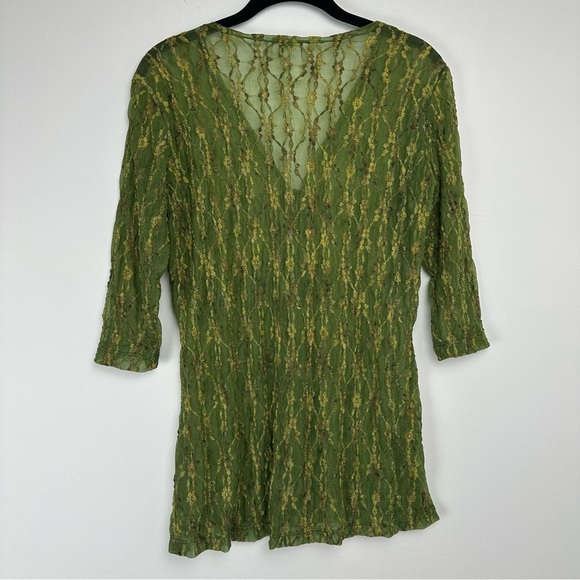 Vintage Women's Lace Top Size Small Green Tie Front 90s Y2K Fairy Forest Witch - Picture 2 of 7